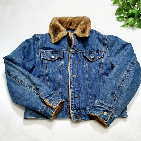 Excelled Collection Faux Fur Trim Jean Jacket M - Picture 10 of 11